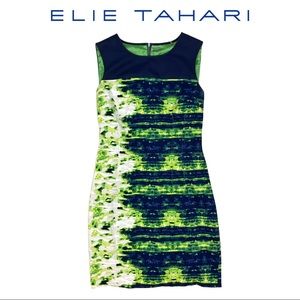 Elie Tahari Navy Watercolor Sheath Dress